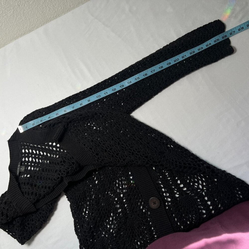 Lafayette 148 Open-Knit Cotton-Blend Duster Cardigan Black Longline Sweater Med - Picture 5 of 9